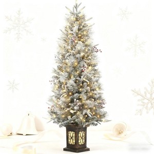 4.5 ft Artificial Christmas Tree, Pre Lighted Xmas Tree with 8 Light-Modes, White Full Christmas Tree with 200 Light & Antique Urn Base - 1 of 4