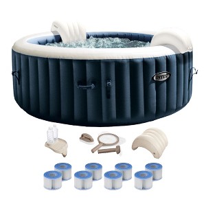 Intex PureSpa Plus Inflatable Portable Bubble Jet Spa Hot Tub & Deluxe Bundle w/ LED light, 3 Headrests, Seat Cushion, Snack Tray, & Maintenance Kit - 1 of 4