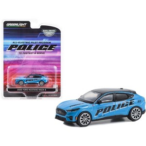 2022 Ford Mustang Mach-E Police Blue with Black Top "All-Electric Pilot Program Vehicle" 1/64 Diecast Model Car by Greenlight - 1 of 3