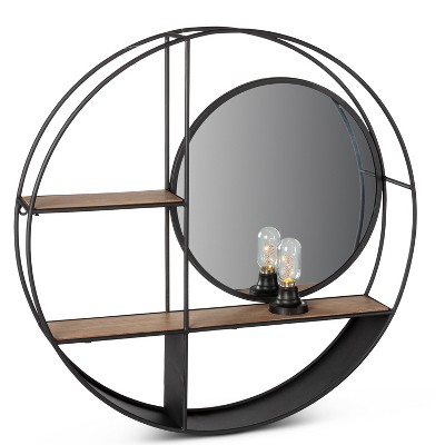 Everlasting Glow Circular Wall Shelf with Built in Mirror and Light Bulb