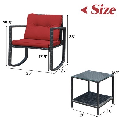 Red Cushioned Black Steel Rocking Armchairs with Glass Table Set