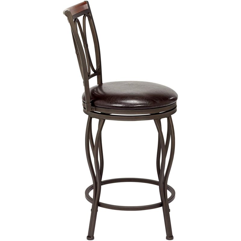 Elm Lane Bronze Metal Swivel Bar Stools Set of 2 Brown 24" High Traditional with Backrest Footrest for Kitchen Counter Island Home, 4 of 10