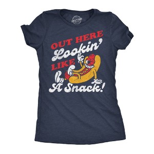 Womens Funny T Shirts Out Here Lookin Like A Snack Sarcastic Hotdog Graphic Novelty Fourth Of July Tee For Ladies - Crazy Dog Women's T Shirt Navy XL - 1 of 4