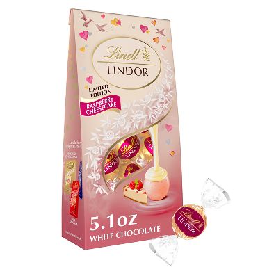 LINDOR, Lindt Valentine's Raspberry Cheesecake White Chocolate Truffles Candy - 5.1oz