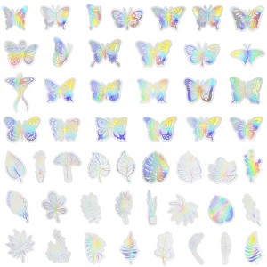 Wrapables Waterproof Transparent Holographic Glitter PET Butterfly and Leaf Stickers for Scrapbooking, Journaling, Water Bottles, Phones, (100pcs) - 1 of 4