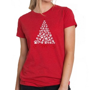 LA Pop Art Paw Christmas Tree - Women's Premium Blend Word Art T-Shirt - 1 of 4