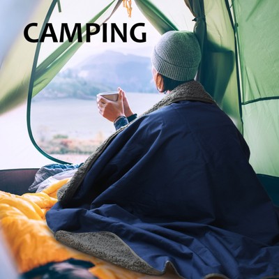 Navy and Grey Waterproof Sherpa Fleece Camping Blanket