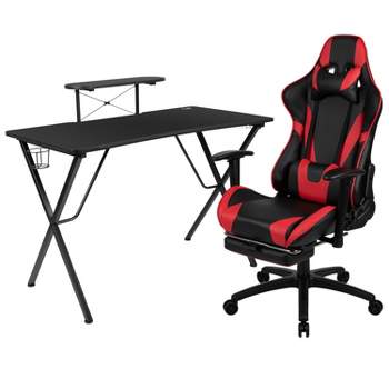 BlackArc Tango Gaming Desk & Chair Set - Reclining Gaming Chair with Slide-Out Footrest & Gaming Desk with Cupholder/Headphone Hook