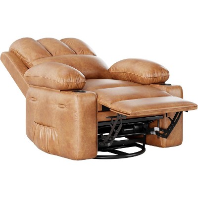 Leather Recliner Chair, Manual Recliner w/Comfortable Arms and Cup Holders for Living Room CF8011