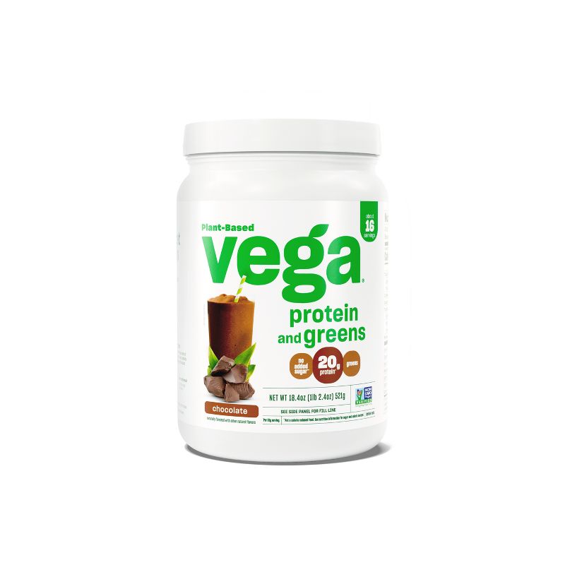 Vega Protein &#38; Greens Vegan Plant Based Protein Powder - Chocolate - 18.4oz, 1 of 8