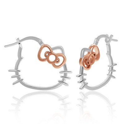 Disney Womens Lilo & Stitch Charm Hoop Earrings - Sterling Silver