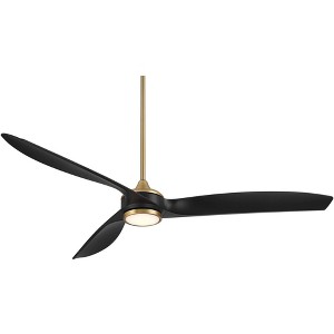 Casa Vieja 60" La Jolla Surf Mid Century Modern Indoor Ceiling Fan 3 Blade LED Light Remote Control Soft Brass Finish Black Blades Bedroom Living Room - 1 of 4