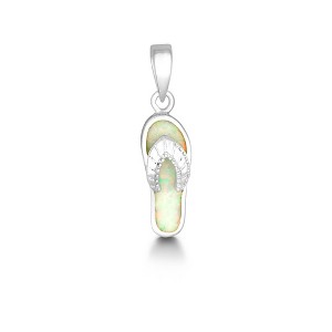 Opalata Sterling Silver White Inlay Opal Flip-Flop 18" Pendant Necklace - White - 1 of 2