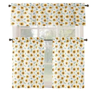 RT Designer's Collection Tribeca Sunflower Printed Slub 3 Pieces Kitchen Curtain Set With 1 Valance 52" x 18" and 2 Tiers 26" x 36" Each Multi Color - 1 of 4