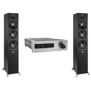 Elac - Two DF63-BK - Debut 3.0 6.5" Floor Speaker - Black and Elac DS-A101-G - Discovery Amplifier with Wi-Fi - Grey - 1 of 4