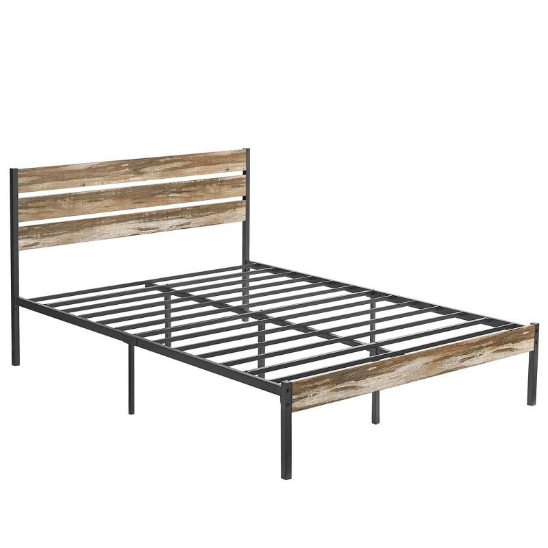 VECELO Platform Bed Frame with Rustic Vintage Wood Headboard and Footboard, Sturdy Metal Slats, No Box Spring Required, 2 of 14