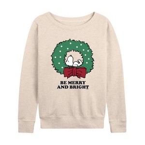 Women's - Peanuts - Holiday Vibes Lightweight French Terry Wide Neck Long Sleeve Graphic Shirt - 1 of 4