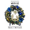 Decorous Nativity Christmas Wreath, Blue and Gold Ribbons and Poinsettias Birth of Christ Door Decoration| OrnamentallyYou - 2 of 4