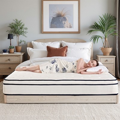 Luck Live 10-inch hybrid mattress with anti-static breathable built-in springs and pillow top, motion isolation, pressure relief, boxed full mattress