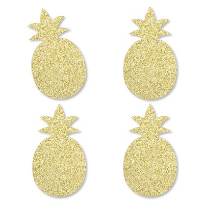 Big Dot of Happiness Gold Glitter Pineapple - No-Mess Real Gold Glitter Cut-Outs - Frutti Summer Baby Shower or Birthday Party Confetti - Set of 24