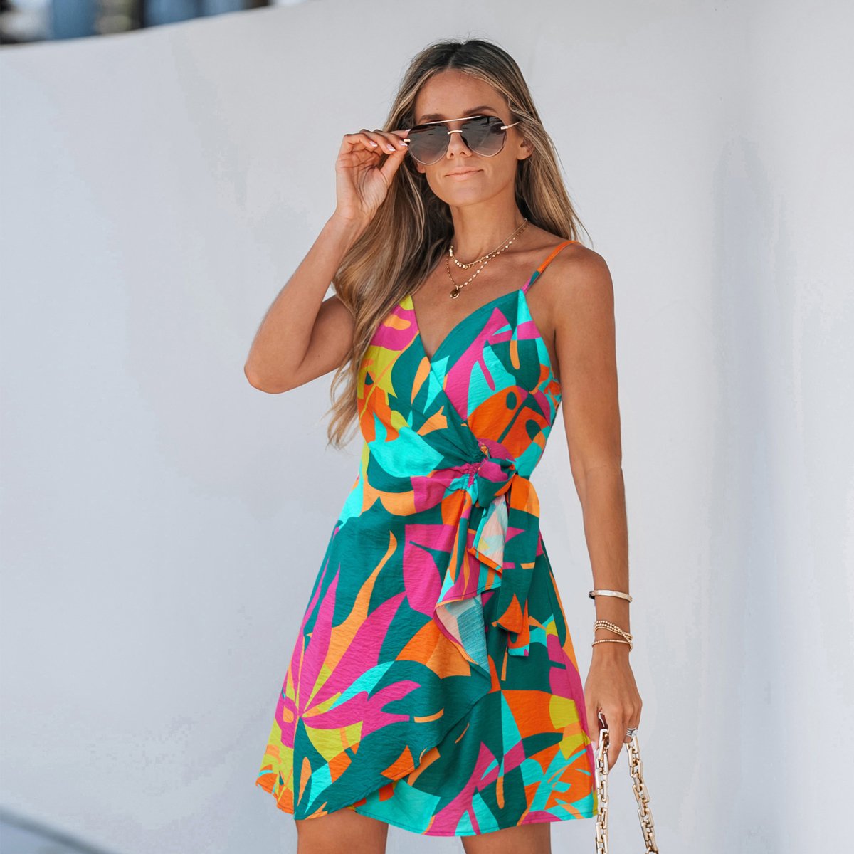 Женские платья Cupshe Women's Vibrant Tropical Print Wrap Dress-M-Green — фото 5