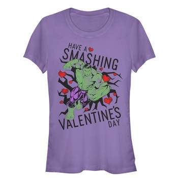 Juniors Womens Marvel Valentine's Day Hulk Smashing T-Shirt