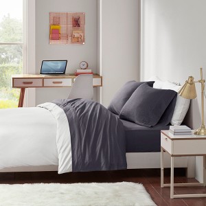 4 Pcs Stylish Jersey Knit Cotton Sheet Set, All Season Home Textile for Modern Bedroom Decor - 1 of 4