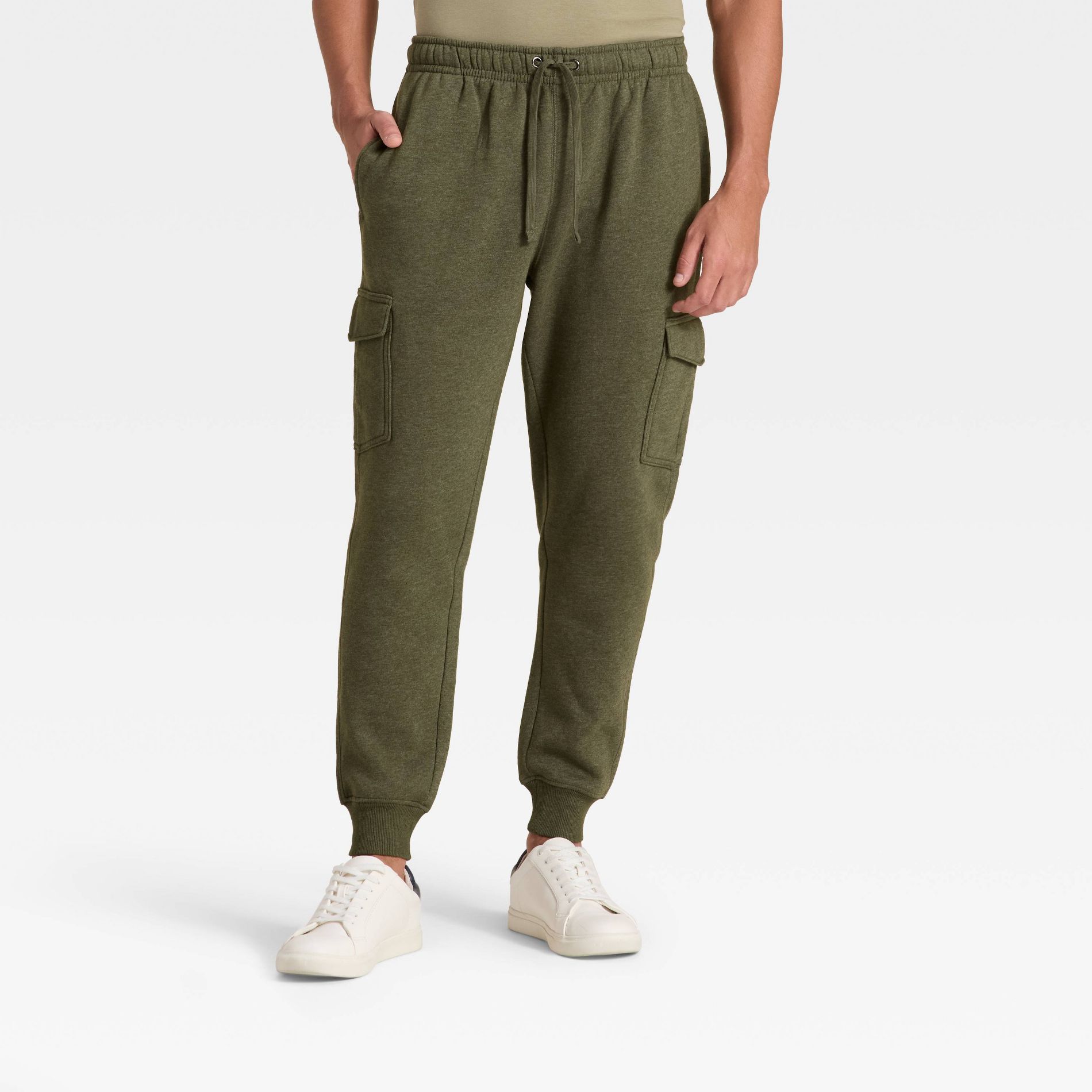 Men's Every Wear Fleece Cargo Jogger Pants - Goodfellow & Co™ Heathered Olive Green XS