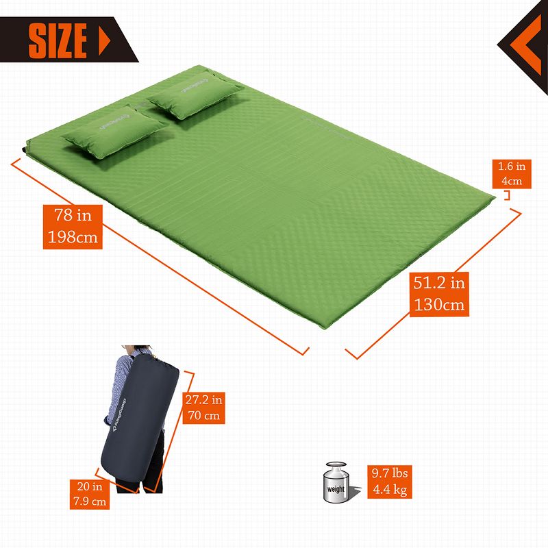 KingCamp Double Self Inflating Camping Sleeping Pad Mat with 2 Pillows, 5 of 7