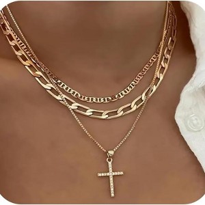 HTUTWOO Cross Necklace for Women,Stackable Stacked Stacking Layering Layered Necklaces Dainty Necklace Flat Mariner Chain Necklace Simple Jewelry Gift - 1 of 4