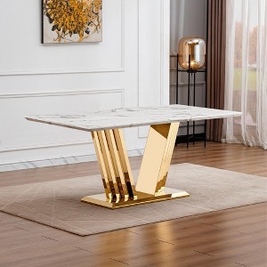 GDFStudio Sabina Modern 70" Faux Marble and Stainless Steel Rectangle Dining Table - 1 of 4