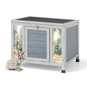 AZL1 Life Concept Pet Crates and Houses Small Wooden Rabbit Hutch with Lockable Door, Weatherproof Roof, Openable Top, Gray, 23.62"*16.3"*19.5" - 1 of 4
