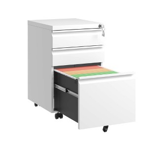 File Cabinets 3 Drawer with lock, File Cabinet with wheels, for Home Office Organizer Letters/Legal/A (White) - 1 of 4