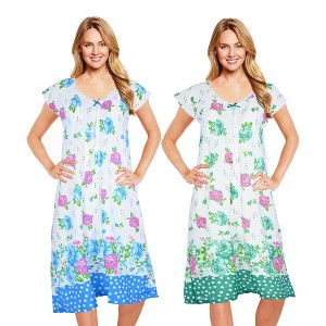 JEFFRICO Womens 2 Pack Nightgowns Short Sleeve Sleepwear Soft Pajama Dress Nightshirts - 1 of 4
