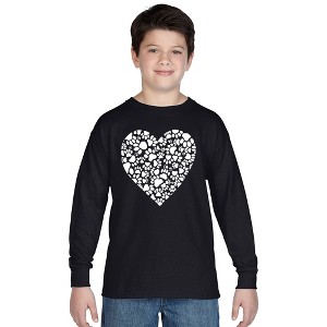 LA Pop Art Boy's Word Art Long Sleeve - Paw Prints Heart - 1 of 4