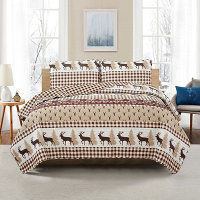Rustic Red and Taupe Microfiber Reversible Full Quilt Set