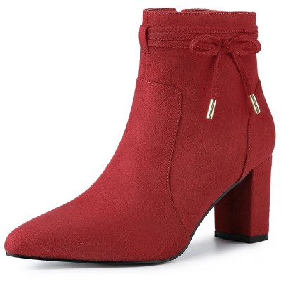 Allegra K Women's Pointed Toe Block Heel Zipper Ankle Boots