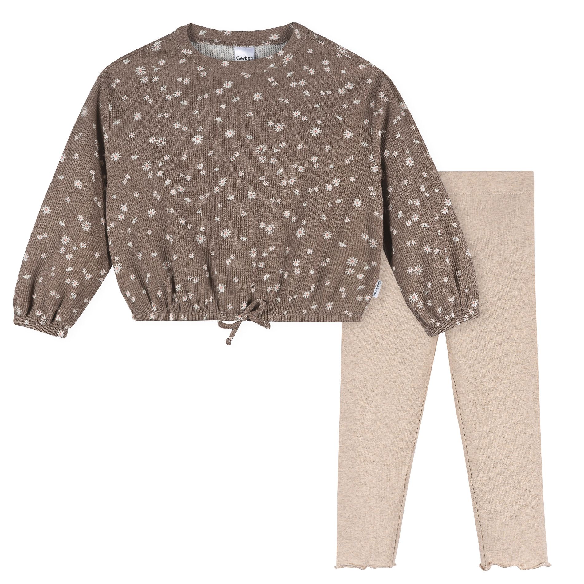 Gerber Toddler Girls' 2-Piece Top and Legging Set, Brown Daisies, 2T