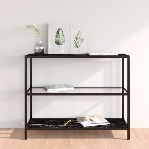 vidaXL Shelf Transparent and Black Marble 39.4 in.x14.2 in.x35.4 in. Tempered Glass - 1 of 4