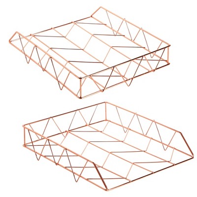 Rose Gold Stackable Metal Desk Organizer for Papers and Files
