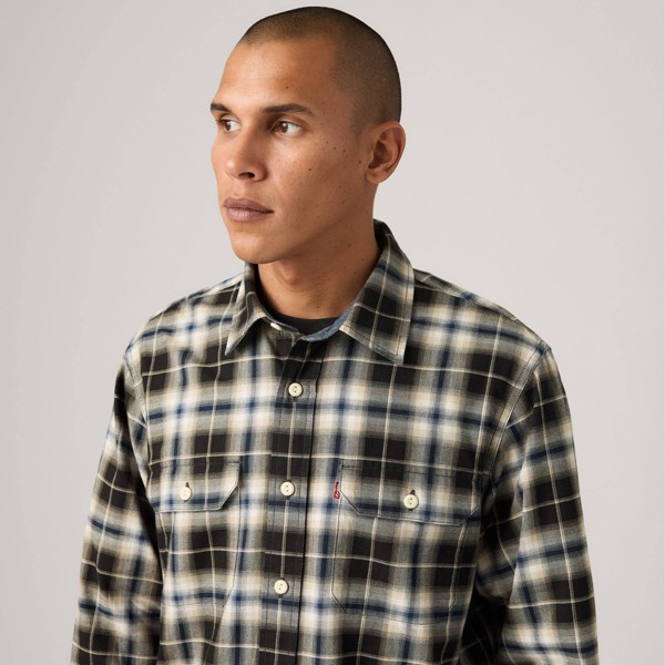 Camisa de vestir de manga larga, corte relajado, cuadros, para hombre, con botones 5