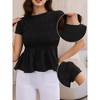 INSPIRE CHIC Women's Peplum Summer Smocked Ruched Crew Neck Cap Sleeve Babydoll Tunic Blouse - 2 of 4