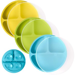 WeeSprout Suction Plates for Babies & Toddlers | 100% Silicone | Plates Stay Put with Suction Feature | Divided Design | 3 Pack - 1 of 4