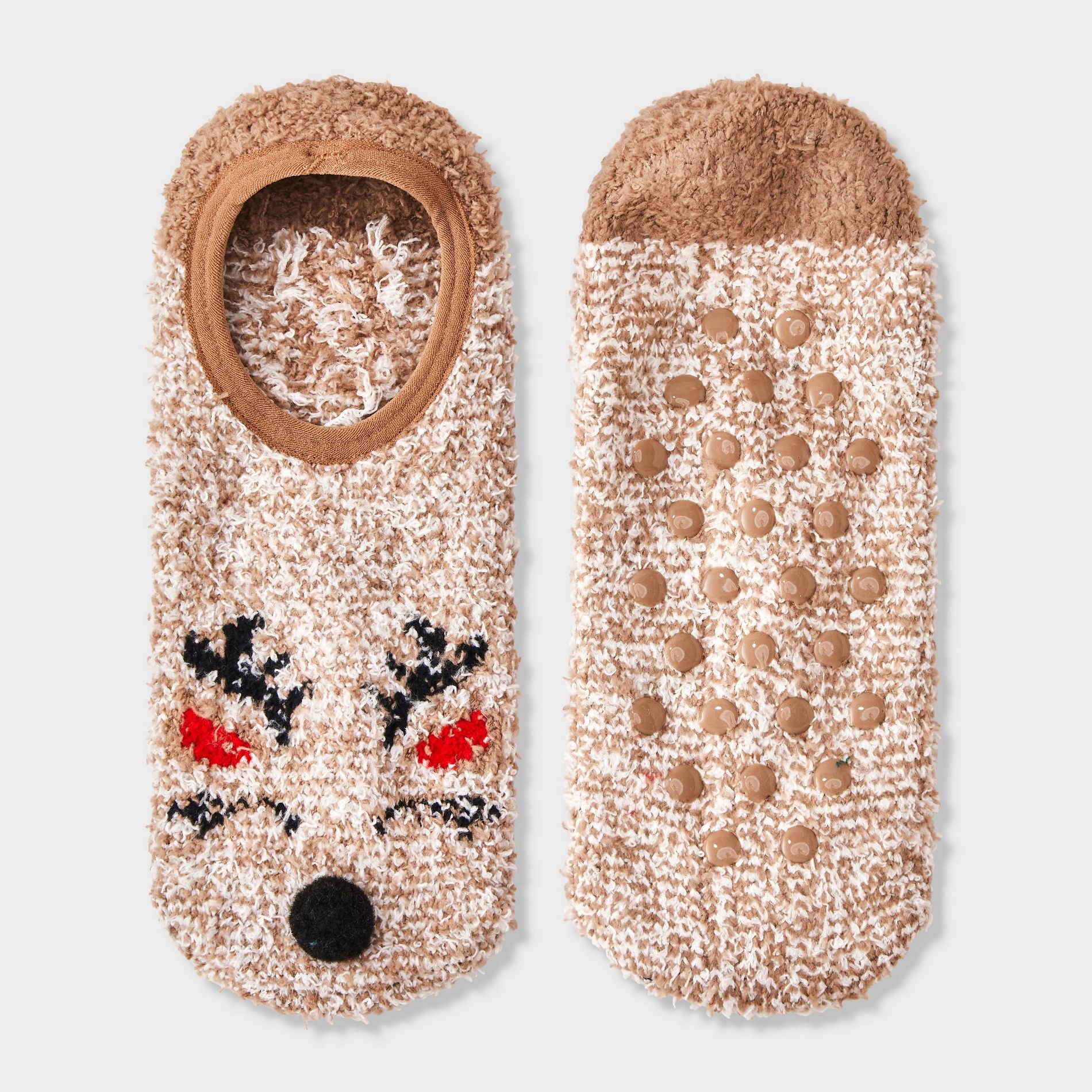 Women's Reindeer Christmas Cozy Liner Socks with Grippers - Wondershop™ Natural 4-10