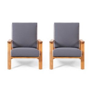 Paloma 2pk Outdoor Acacia Wood Club Chairs with Cushions - Teak/Dark Gray - Christopher Knight Home - 1 of 4