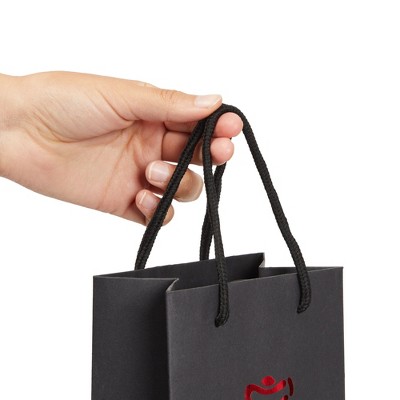 Elegant Black Metallic Foil Wine Gift Bags with Handles, 12 Pack