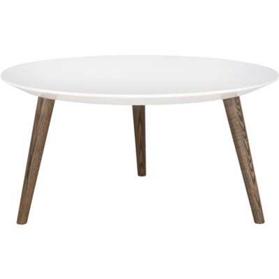Josiah Retro Mid Century Round Lacquer Coffee Table - White/Dark Brown - Safavieh
