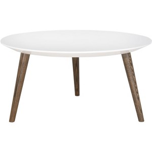 Josiah Retro Mid Century Round Lacquer Coffee Table - White/Dark Brown - Safavieh - 1 of 4