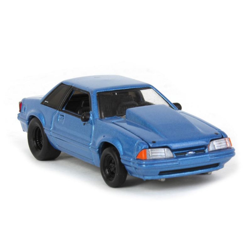 Greenlight 1/64 1993 Ford Mustang Blue Drag Car, LP Diecast Exclusive 51522-B, 2 of 7