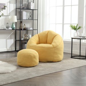 FURNIinspire Bedding Bean Bag Sofa Chair High Pressure Foam, Padded Foam Padding Compressed Bean Bag With Footrest, Yellow, 18.1"*17.7"*13" - 1 of 4
